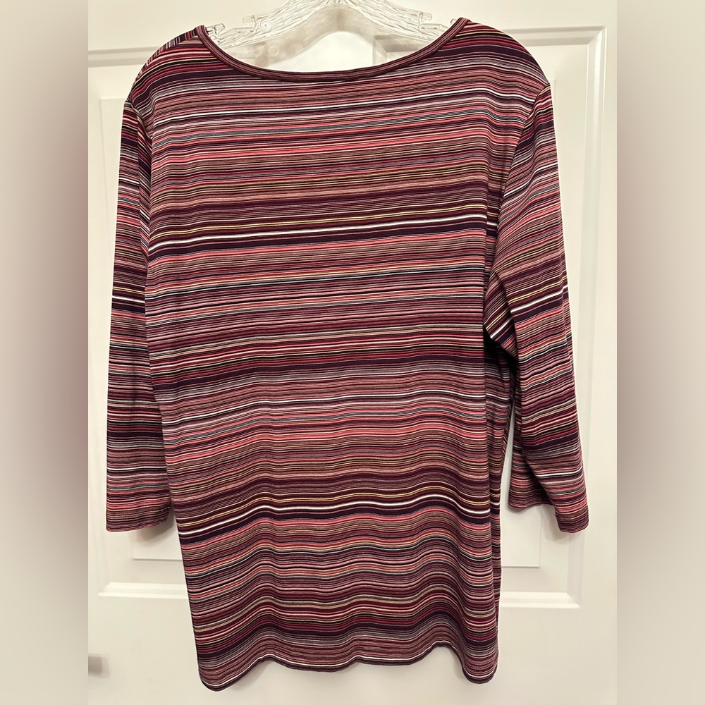 Christopher & Banks Striped V-Neck Top XL Pink Burgundy 3/4 Sleeve - Picture 5 of 6